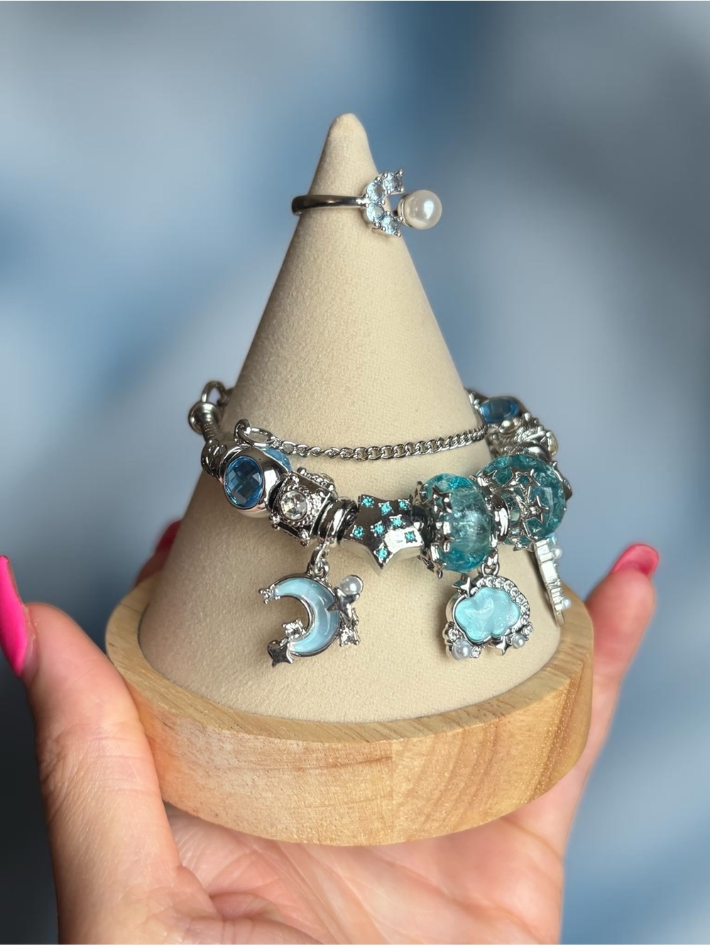 Silver Blue Cloud Charm Bracelet and Ring - Picture 4 of 4
